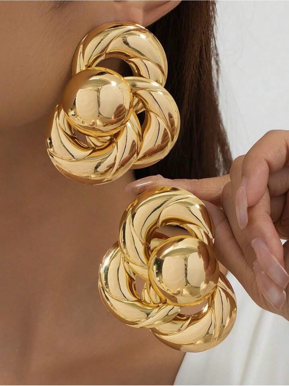 Gold Twisted Knot Statement Earrings - Women Jewelry
